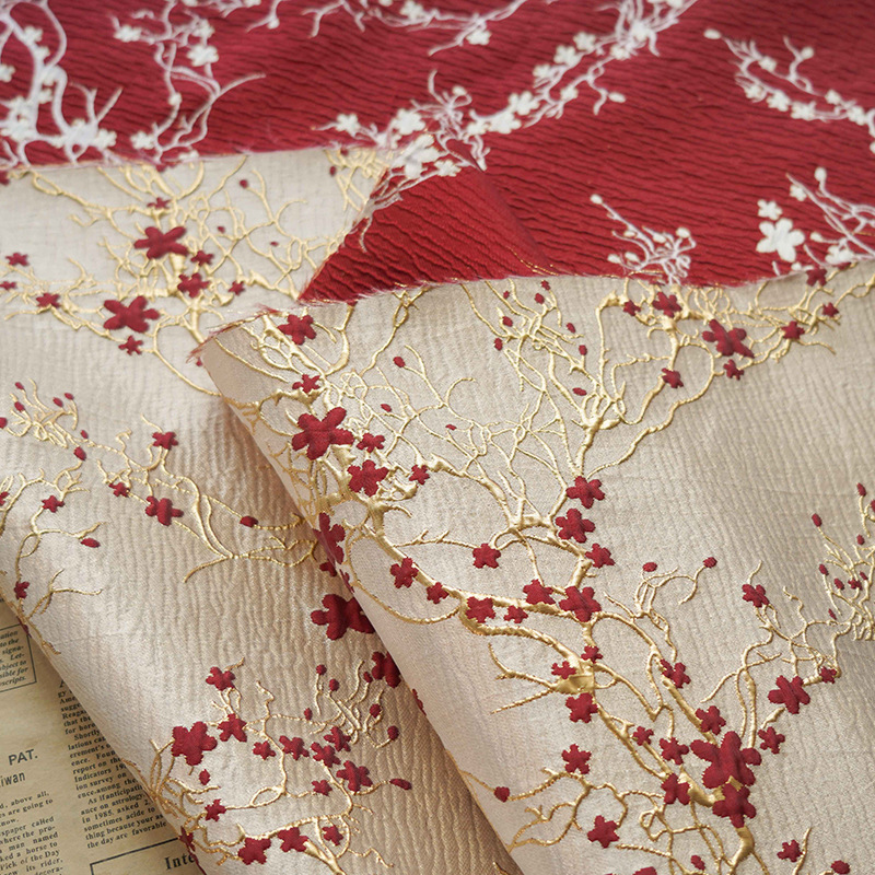 Luxury Home Textiles Usa - 럭셔리 붉은 매화 꽃 자카드 패브릭