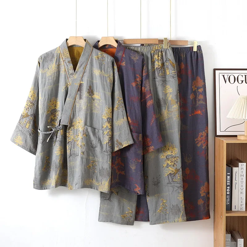 Linum Home Textiles - 남성용 봄, 가을 기모노 가운, 긴