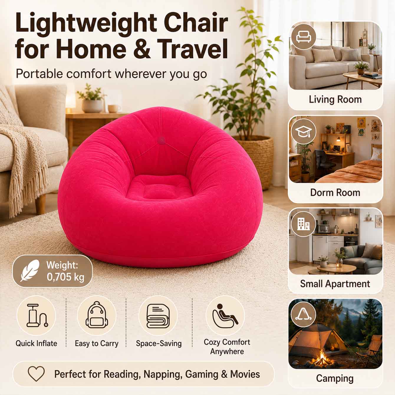 1PC 에어 빈백 의자 야외용 풍선 캠핑 의자 에어 라 - Floor Cushion Pouf 리뷰 및 가격