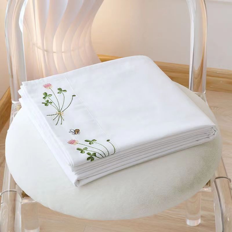 순수한 흰색 침구 시트 꽃 자수 플랫 시트 100% 코 - Luxury Home Textiles Usa 리뷰 및 가격