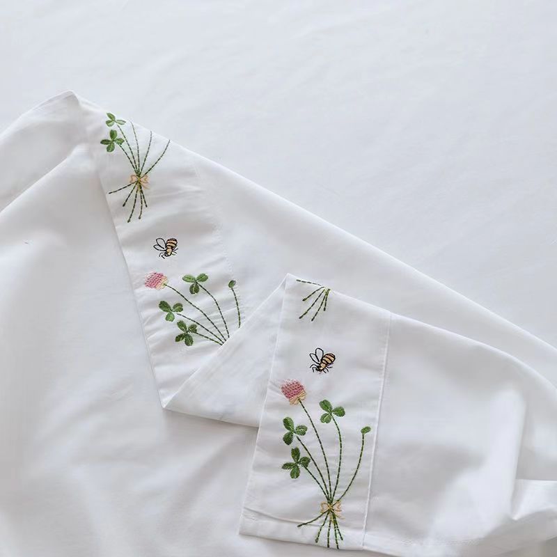 순수한 흰색 침구 시트 꽃 자수 플랫 시트 100% 코 - Luxury Home Textiles Usa 리뷰 및 가격